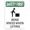 Signmission OSHA Sign, Bend Knees When Lifting W/ Symbol, 18in X 12in Rigid Plastic, 12" W, 18" L, Portrait OS-SF-P-1218-V-11037 - alternate 1